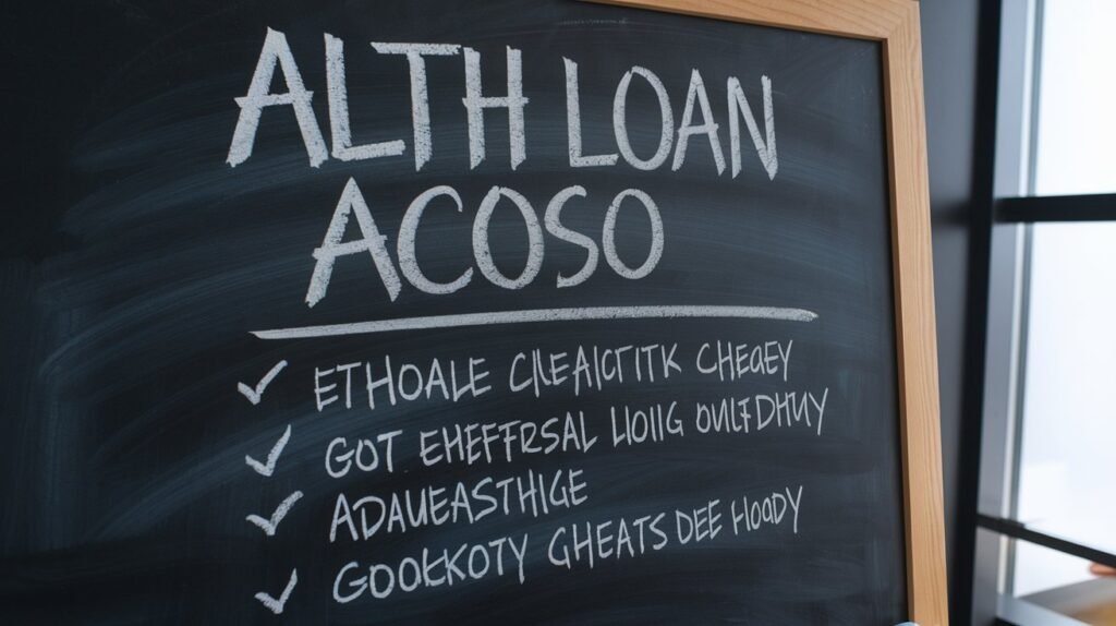 A list of benefits associated with Alth Loan Acoso on a chalkboard.