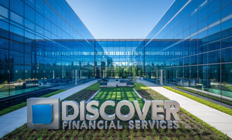 A view of the Discover Financial Services headquarters, showcasing the company’s corporate building, representing its global reach and influence in the financial sector.