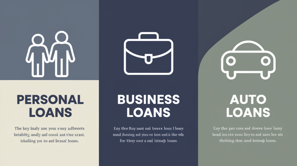 Graphic showing different loan options such as personal loans, business loans, and auto loans offered by River Valley Loans, highlighting the variety of financing solutions available