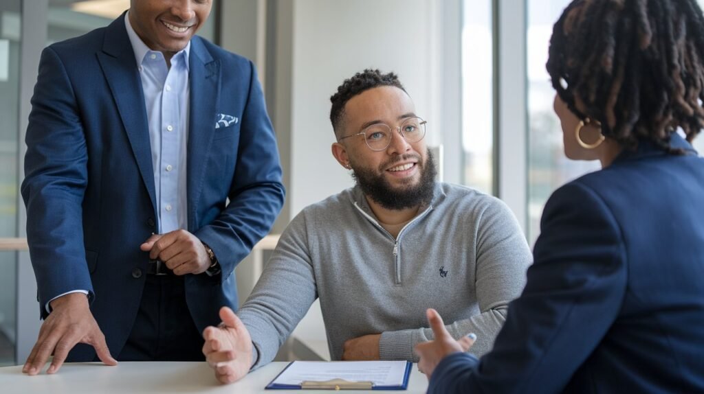 A borrower speaking with a customer support representative at Specialized Loan Servicing LLC, emphasizing customer care and responsiveness.