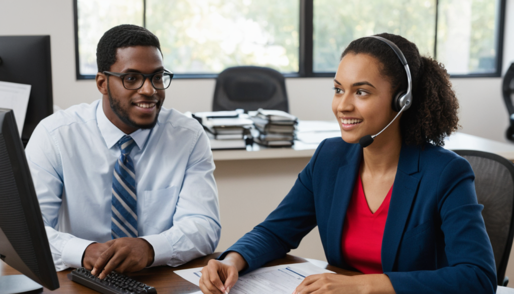 A borrower speaking with a customer support representative at Specialized Loan Servicing LLC, emphasizing customer care and responsiveness.