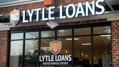 An image of the Lytle Loans storefront in Athens, TN, with a sign reading "Lytle Loans" and a logo featuring a shield and the words "Trusted Financial Partner.