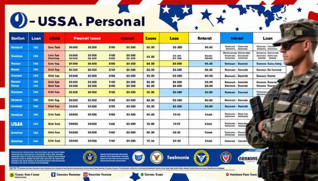 A comparison chart displaying USAA personal loan terms, interest rates, and how they compare to other lenders, highlighting competitive rates for military members.