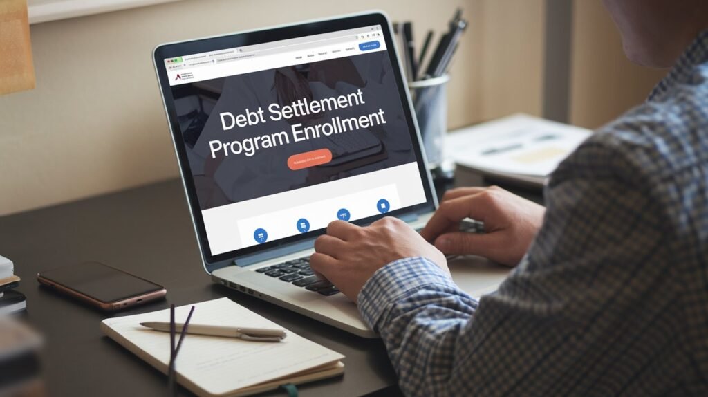 customers laptop open Debt Settlement program enrollment penal