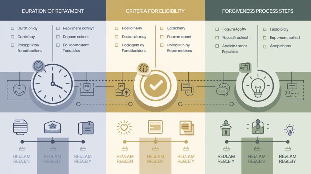 A chart illustrating the automatic loan forgiveness process for borrowers who have been repaying loans for over 20 years, showing how Biden’s Student Loan Plan simplifies eligibility for forgiveness in 2024.