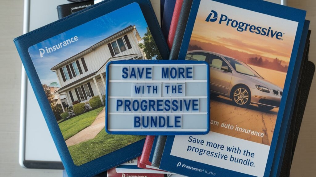 An illustration of bundled insurance policies, emphasizing the benefits of combining home and auto insurance with Progressive for discounts.