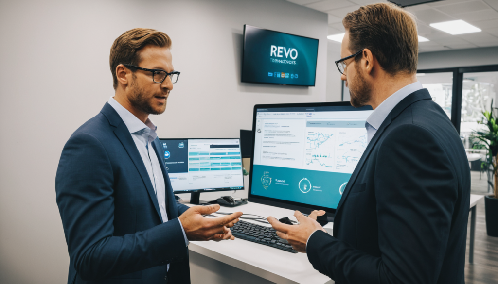 A Revo Technologies representative having a personalized consultation with a business owner, showcasing the company’s client-focused approach and tailored solutions