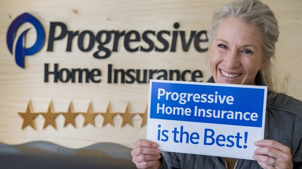 A positive customer review about Progressive home insurance, showcasing high ratings for customer service and claims handling.