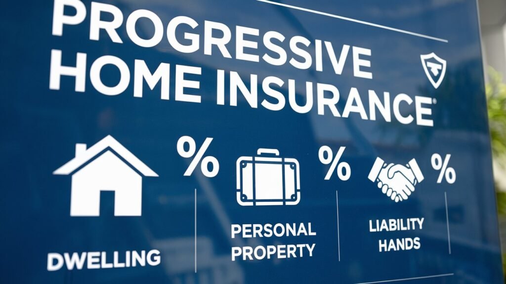 An info-graphic illustrating the different types of coverage available with Progressive home insurance, including dwelling, personal property, and liability.