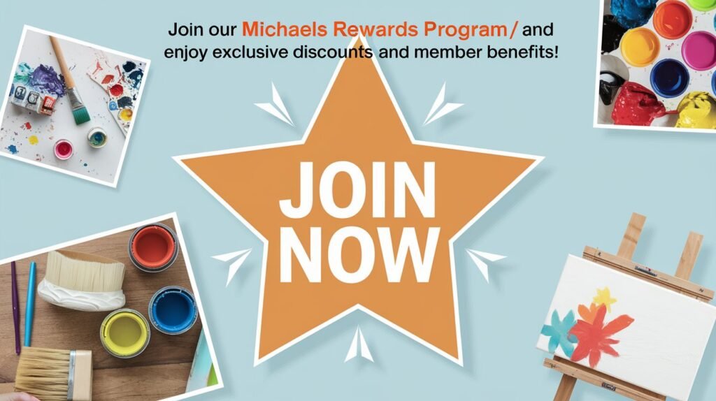 A flyer promoting the Michaels Arts and Crafts Rewards Program, showing exclusive discounts and member benefits for customers.