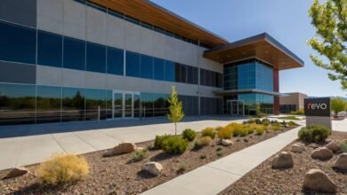 An exterior view of the Revo Technologies office in Murray, Utah, showcasing their modern and innovative workspace, representing the company’s local presence and global reach.