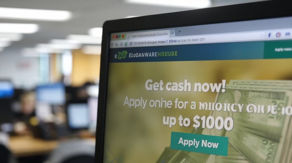 A person reviewing financial documents and payday loan options at a desk.