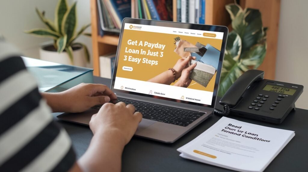 A person filling out an online payday loan application on a laptop.