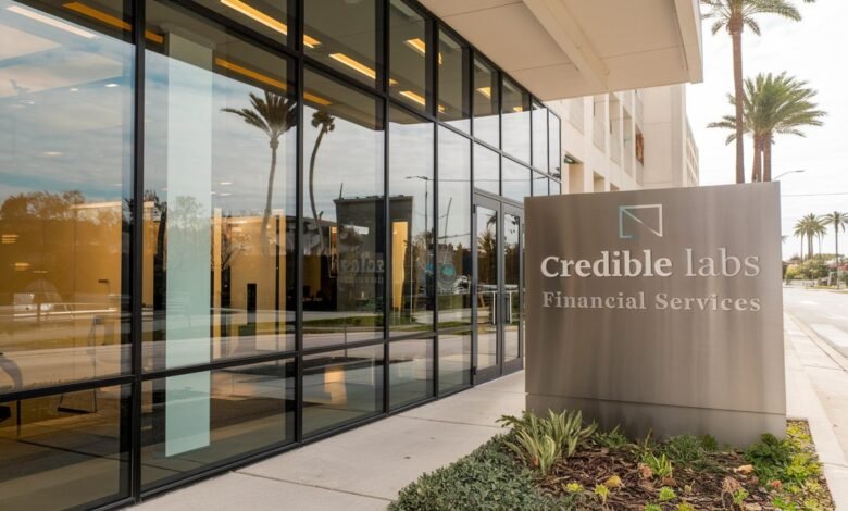 Logo of Credible Lab displayed prominently on a outside office.