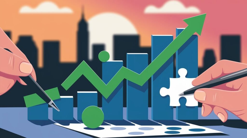 A stylized representation of a financial graph, using shapes and colors to convey the idea of growth and stability, with a subtle hint of a puzzle piece fitting into place in the background, representing the solution that JG Wentworth can provide.